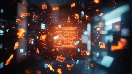 Obraz premium Digital Data Explosion: A Visual Representation of Information Overflow in the Modern Digital Age