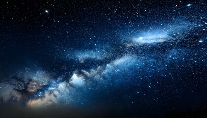 Fototapeta premium The dark black and deep blue sky cosmos filled with myriads of stars. Beautiful galaxy space background and wallpaper