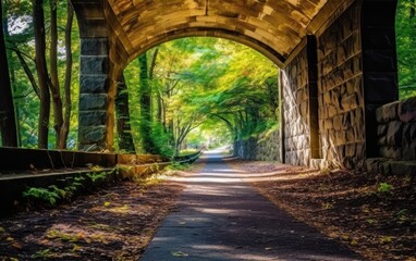 Obraz premium Stone Archway Path in Woods