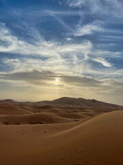 Naklejka premium landscape view of erg chebbi desert at sunset
