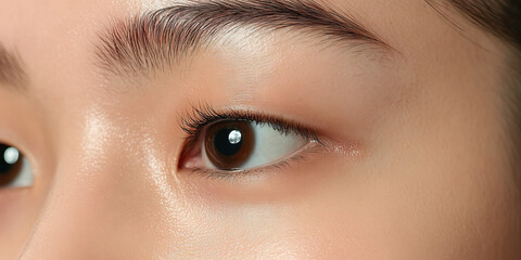 Fototapeta premium Close-up of Human Eye with Eyebrow and Adjacent Skin