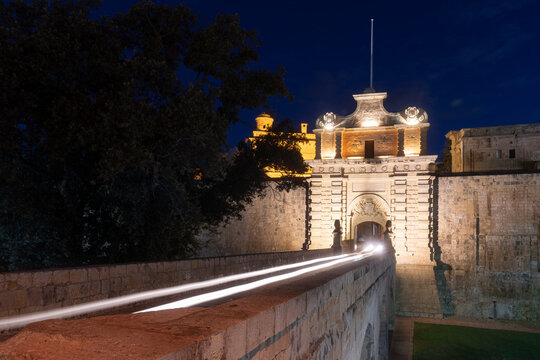 Mdina Gate at blue hour, Mdina, Malta