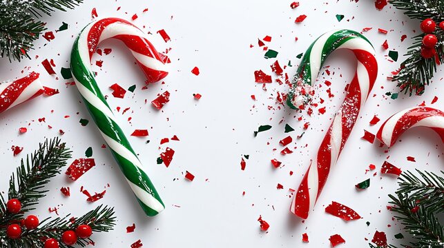 seamless of Red and white candy canes on background,Smashed candy cane for the Christmas concept,Christmas stick,Traditional xmas candy with red,green,white stripes,menu,banner ho - Powered by Adobe