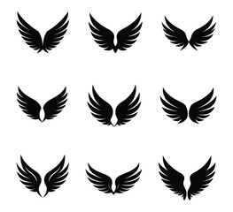 Wings icons set. Simple set of wings vector flat icons for web design on white background