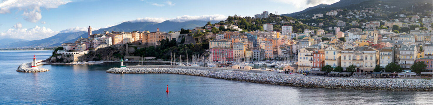 Panoramic summer cityscape of Bastia, Island of Corsica, France