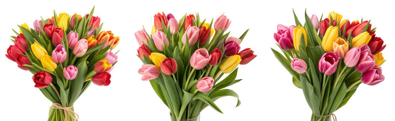 Fototapeta premium Vibrant tulip bouquet display floral shop product photography indoor close-up nature's beauty, isolated on white or transparent background
