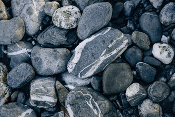 beautiful stones near a mountain river in the French Alps