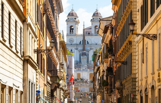 Fototapeta View towards the Spanish Steps leading to the Trinita dei Monti church, Rome, Lazio, Italy