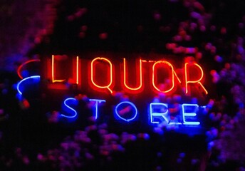 Old Neon Liquor Store advertising sign in Tribeca, Manhattan, New York City, United States of America