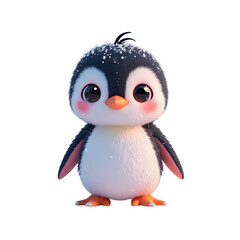 Fototapeta premium Adorable Baby Penguin 3D Render Winter Snow
