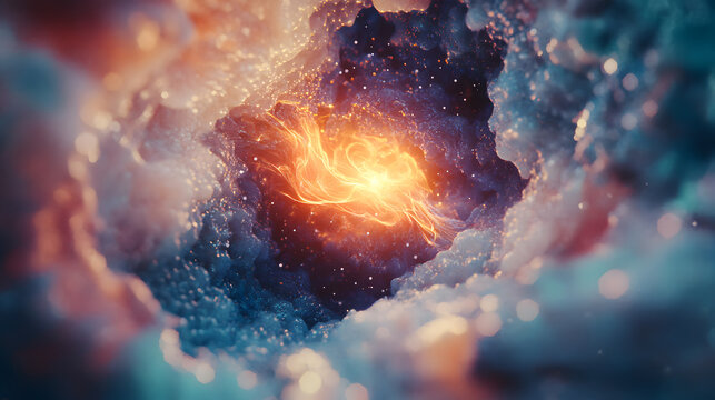 A Mesmerizing Display of a Luminous Plasmoid Glowing from Within, Surrounded by Ethereal Colors and Textures