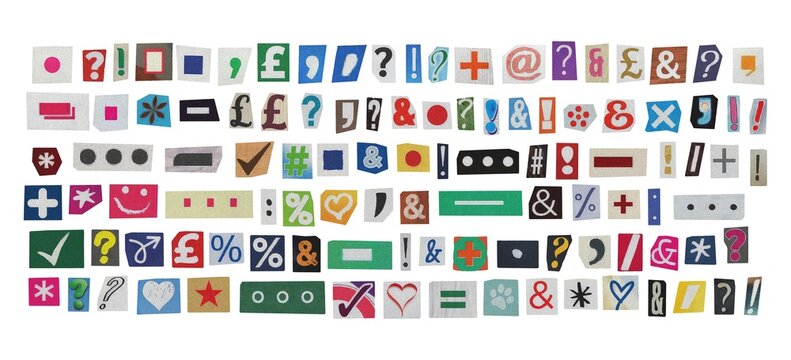 big set of cut-out png special characters from magazines on a white background, retro y2k ransom style