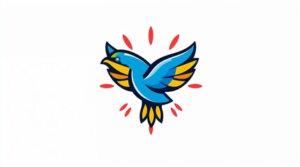 Obraz premium Stylized blue bird logo design with colorful wings and dynamic elements