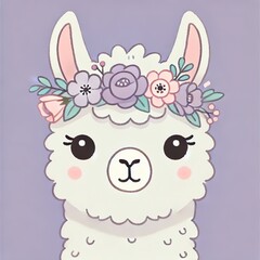 Naklejka premium A cute cartoon character of a llama with a calm and friendly expression