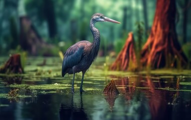 Naklejka premium Heron Standing in Swamp