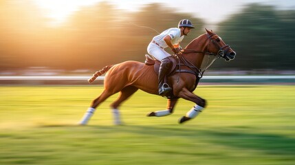 Dynamic Polo Scene with Rider and Horse in Motion
