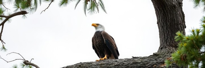 Obraz premium Bald eagle gazing out from a high branch, wildlife, twig, birds