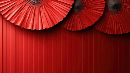 Red paper fans wall decor, Asian style, celebration background