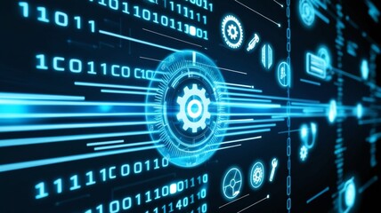 binary code on digital background or Cyber Security system technology background with code. 