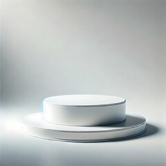 For product presentations, a white podium mockup cylinder shape is isolated on a white background pedestal stage or platform, leaving room for a display photo template. Artificial Intelligence