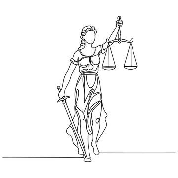 recommend clip art: Lady justice holding scales and sword in one line art, fairness and law concept. vector illustration