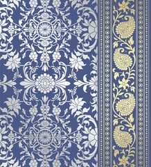 wedding card design, traditional paisley floral pattern , royal India	