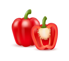 Sweet paprika vegetable, isolated realistic dietary product for cooking. Vector tasty meal, ingredient with seeds. Bell pepper for mexican and european cuisine. Seasoning or spice for food