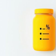 Obraz premium Personal finance debt management advice concept. A bright yellow jar with a lid features percentage markings, suggesting it may be for measuring or storing a substance.