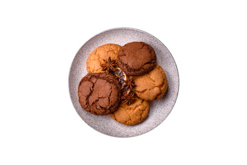 Sweet round crispy chocolate chip cookies