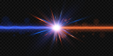 Bright glowing light effect bright glare. Effect of glowing light rays distortion light lens. Beautiful shimmering light glare. Vector 10 EPS