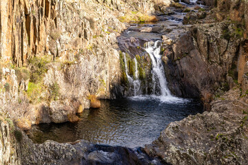 Aljibe waterfall in the area of the black villages of Guadalajara, Spain
