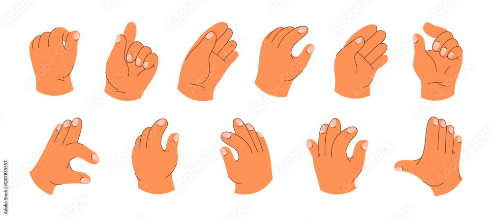 Poster holding an showing hand gesture of giant arm. vector in flat style, isolated fingers, pose of wrist 