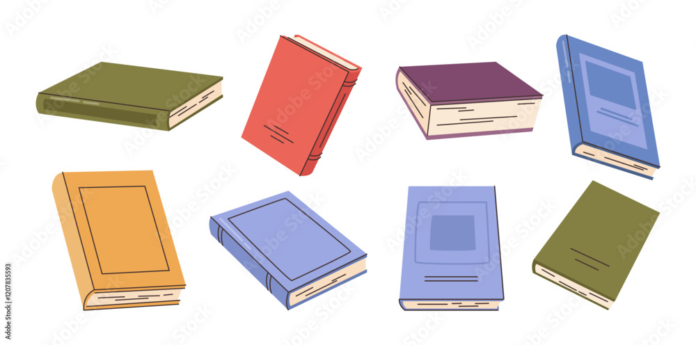Poster School or university textbooks, diaries and books with assignments. Vector isolated modern publications. Education supplies, studying, and obtaining knowledge. Literature and reading hobby