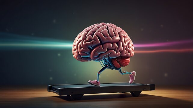 Brainpower: A Running Brain on Treadmill, Energetic 3D Illustration