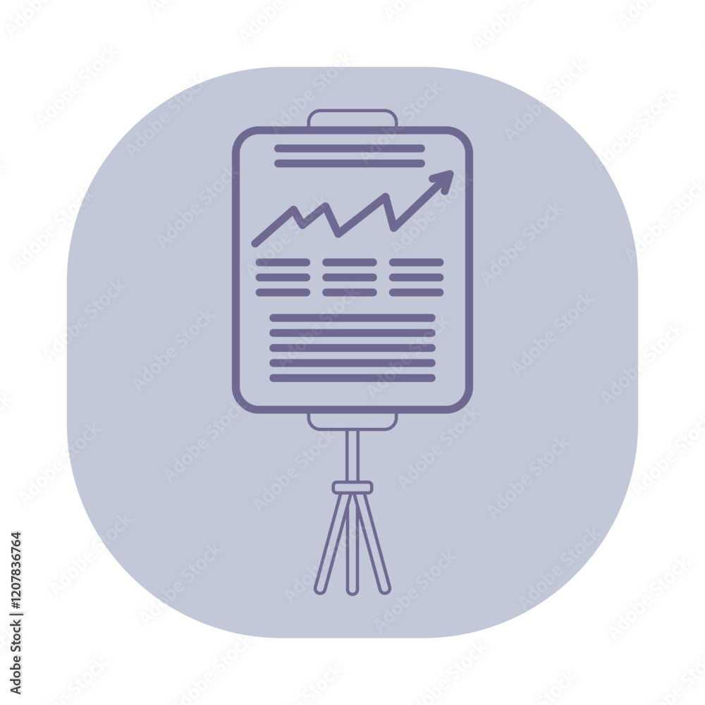 Poster minimalistic line icon of business report displayed on tripod clipboard. rising graph and text lines
