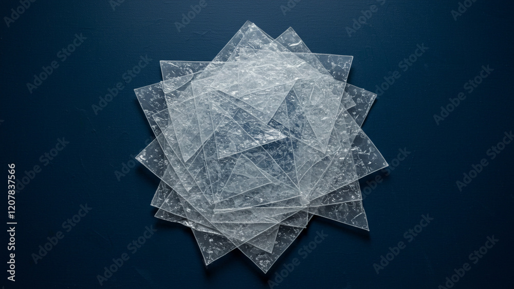 Poster modern abstract blue background design with layers of textured white transparent material in triangl