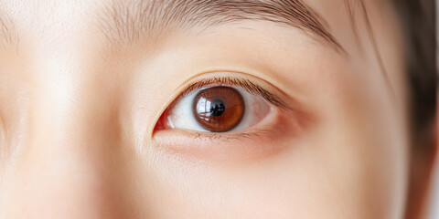 Naklejka premium Close-up Photograph of a Brown Eye and Adjacent Facial Features