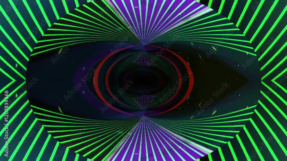 Poster Dynamic abstract art featuring vibrant geometric shapes, including concentric circles and intersecting colorful lines, creating a futuristic and hypnotic aesthetic.