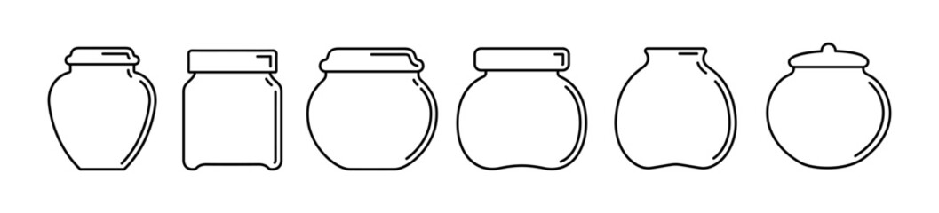 Glass jar line icon set. Homemade conserve,jelly. Jam jar glass icon set.