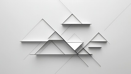 Minimalist geometric design with thin black lines forming asymmetrical, overlapping triangles on a white background, creating a dynamic, abstract, and modern pattern