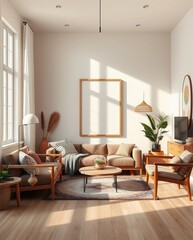 Modern Cozy Living Room Interior with Natural Light and Minimalist Decor