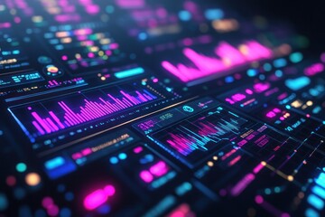 Vibrant Data Visualization with Colorful Graphs and Charts on a Digital Screen