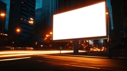 Illuminated Billboard Shining Brightly at Night in Urban Cityscape Creating a Vibrant and Lively Atmosphere