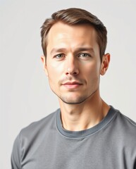 Obraz premium Portrait of a Confident Young Man with Short Hair in a Casual Gray Sweater