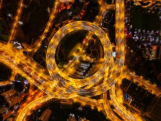 Aerial view of NanPu Bridge at night in Shanghai