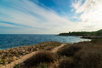 Popular hiking trail in the south of France on Cap d'Antibes.