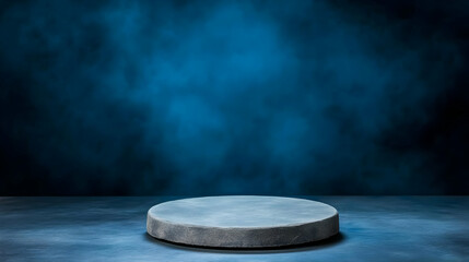 Dark Blue Abstract Background with Stone Pedestal