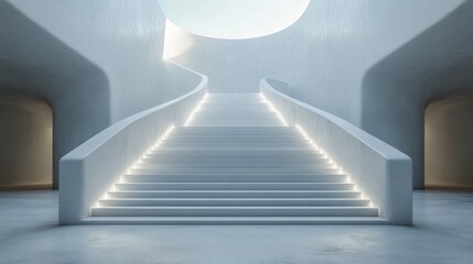 Obraz premium Modern architectural staircase with illuminated steps in minimalist interior design