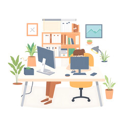 flat vector work from home workplace concept and business smart working online connect anywhere concept