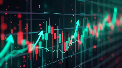 A sleek financial chart with glowing green and red candlesticks Finance abstract background.